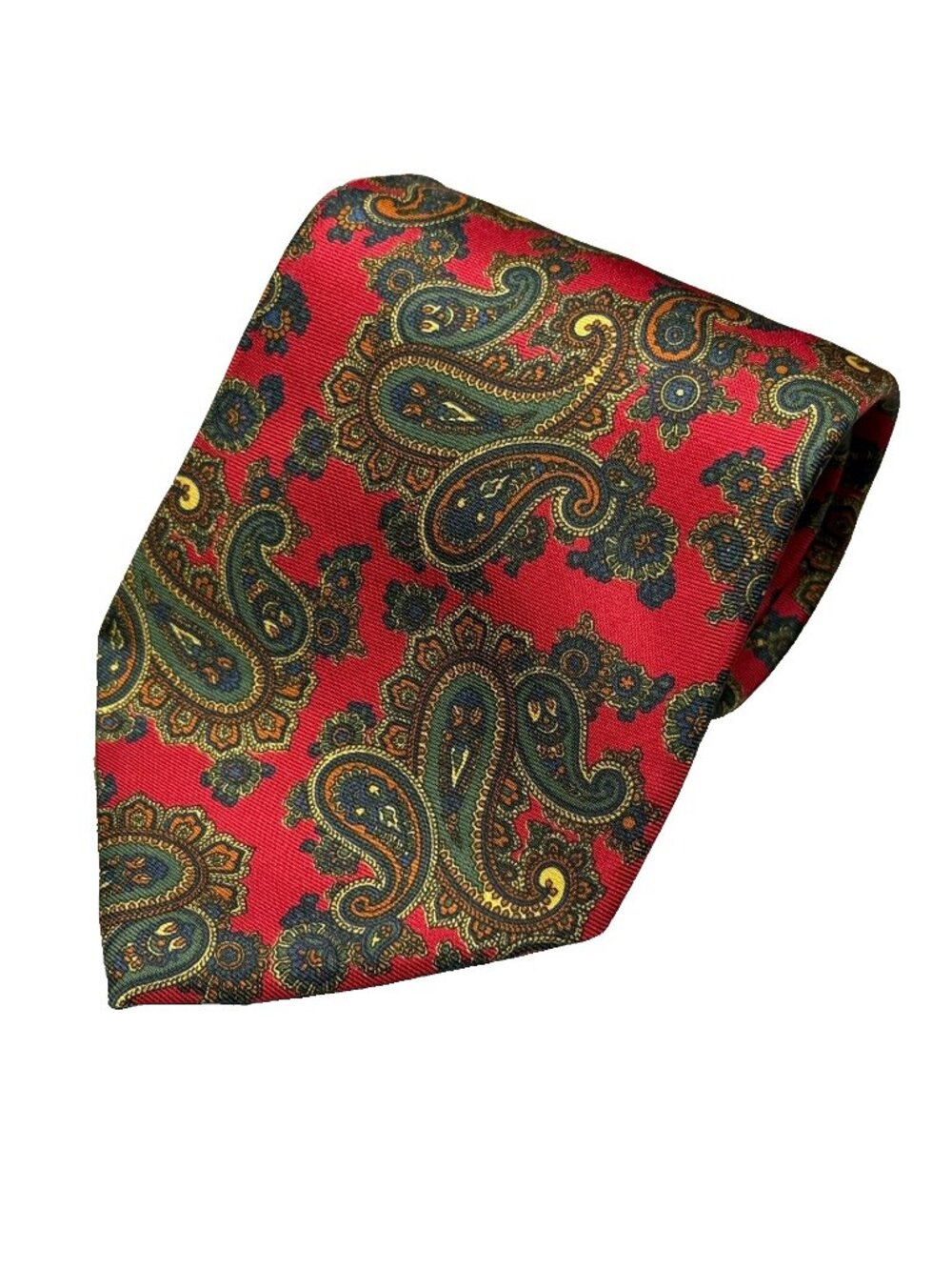 Cromley & Finch Tie Paisley 100% Silk Handmade Red Satin 3.75"